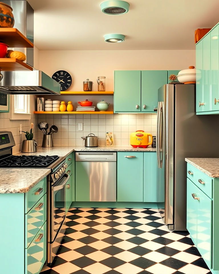 retro kitchen with stainless steel appliances