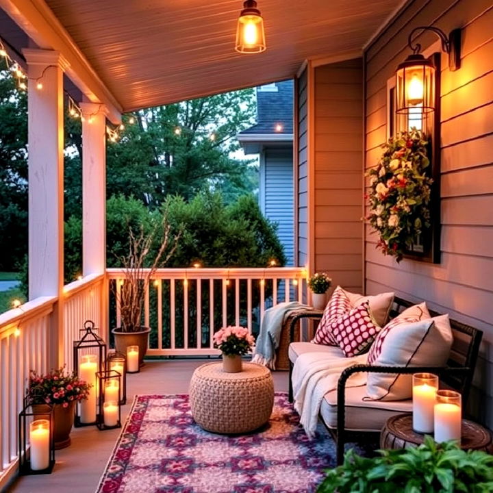 romantic and cozy candlelit side porch decor