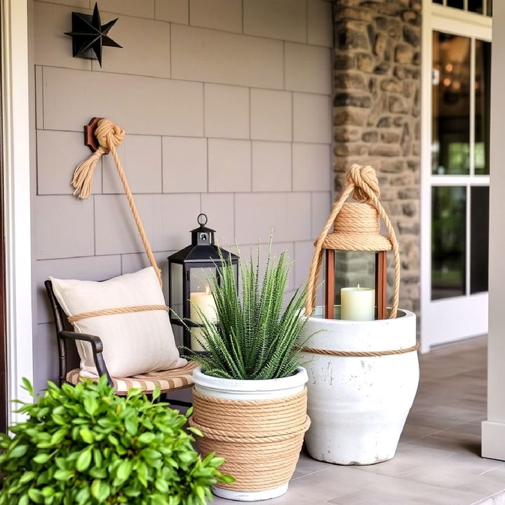 rope wrapped accents for a rustic porch