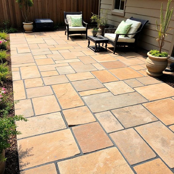 rugged elegance with flagstone tiles patio