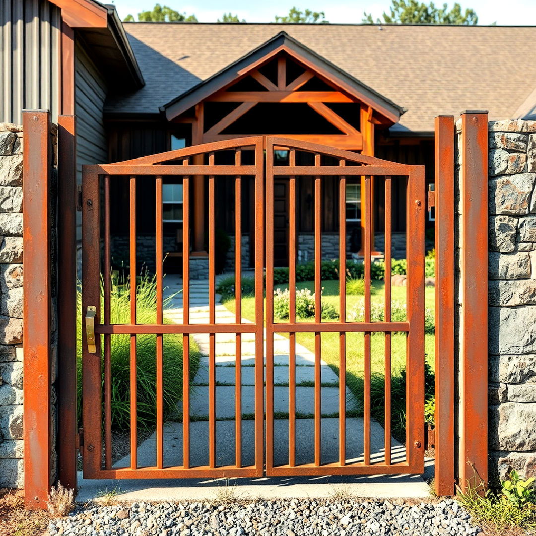 rusted metal house gate and fence