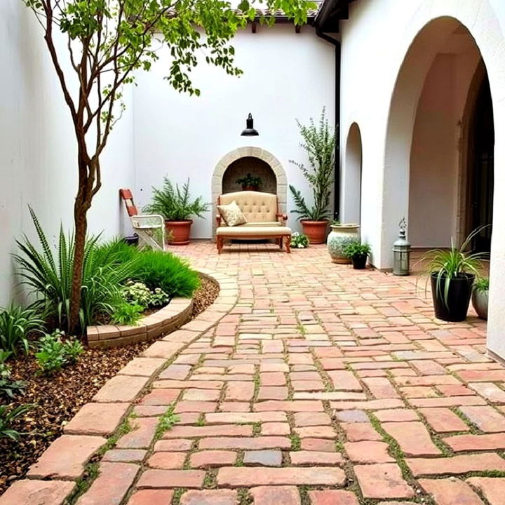 rustic and beautiful courtyard brick pathway