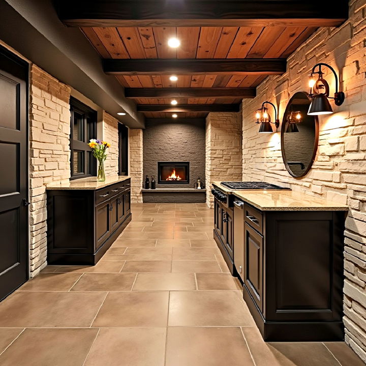 rustic basement iron accents