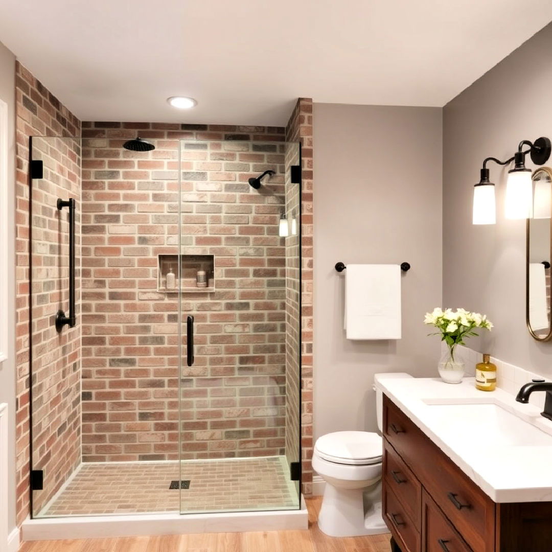 rustic brick look tiles walk in shower