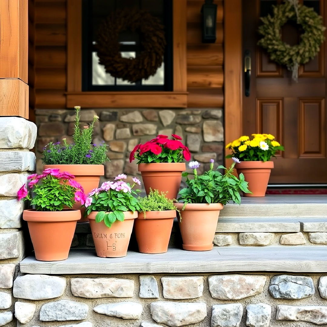 rustic clay plants pots to enhance porch