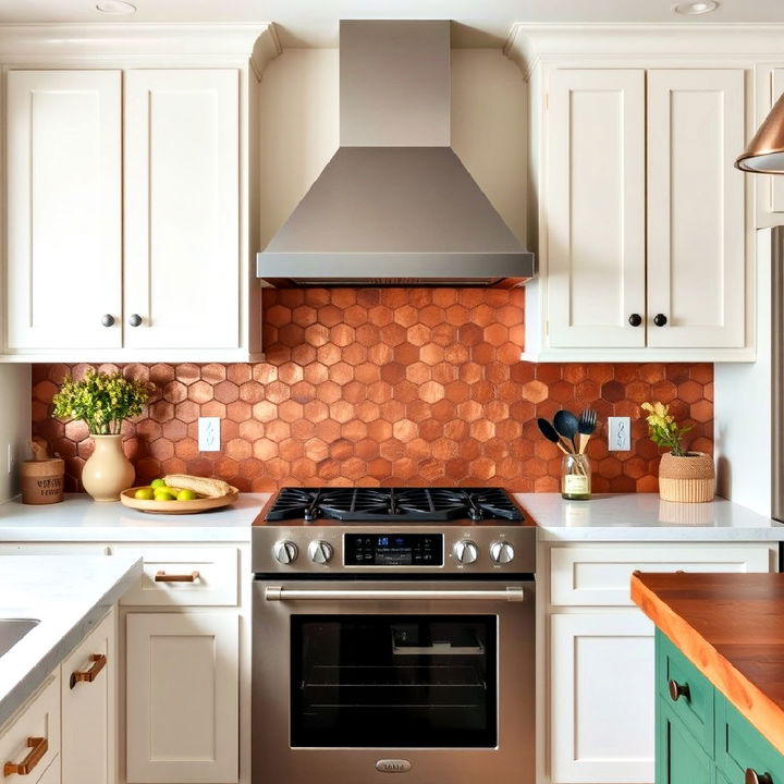 rustic copper finish backsplash