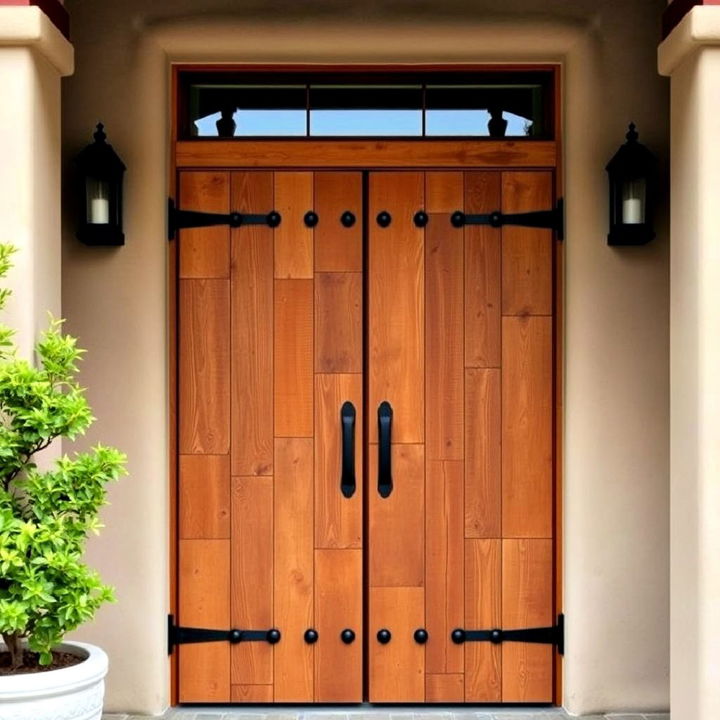 rustic eco friendly reclaimed wood front door with iron studs