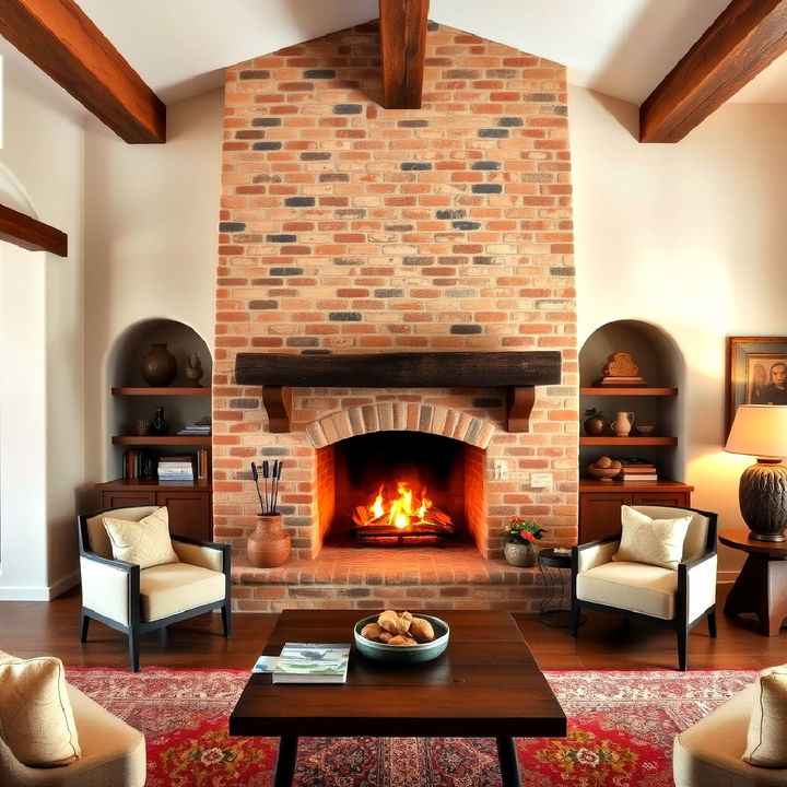 rustic exposed brick fireplace