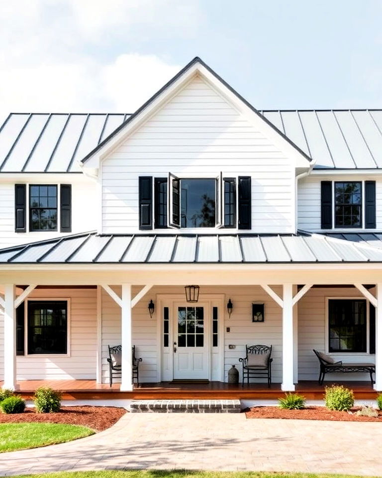 rustic farmhouse with a wrap around metal roof porch