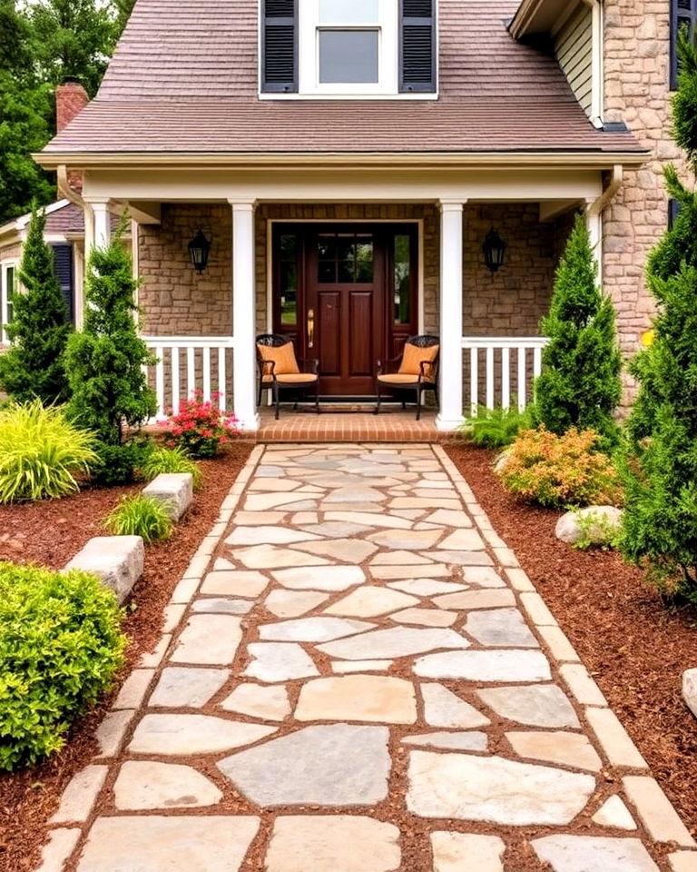 rustic flagstone walkway for cottage style home