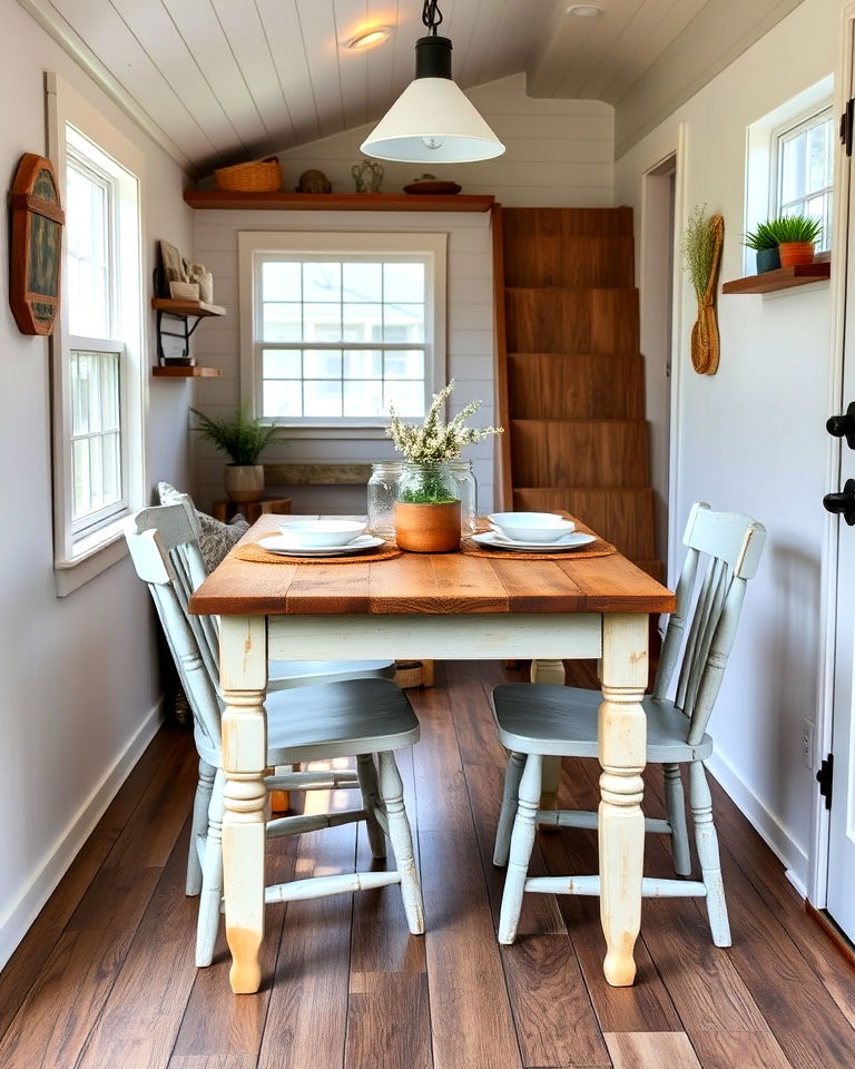 rustic compact farmhouse dining area