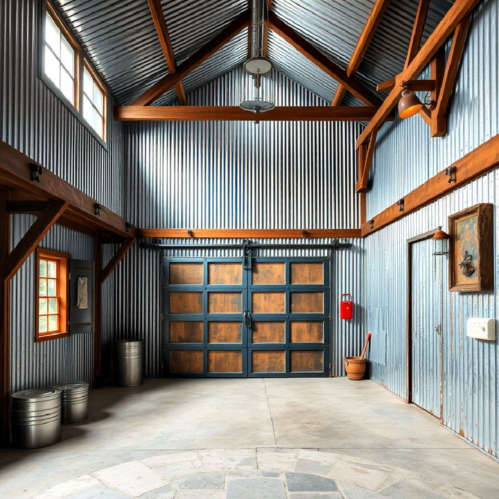 rustic industrial corrugated metal garage walls and ceiling