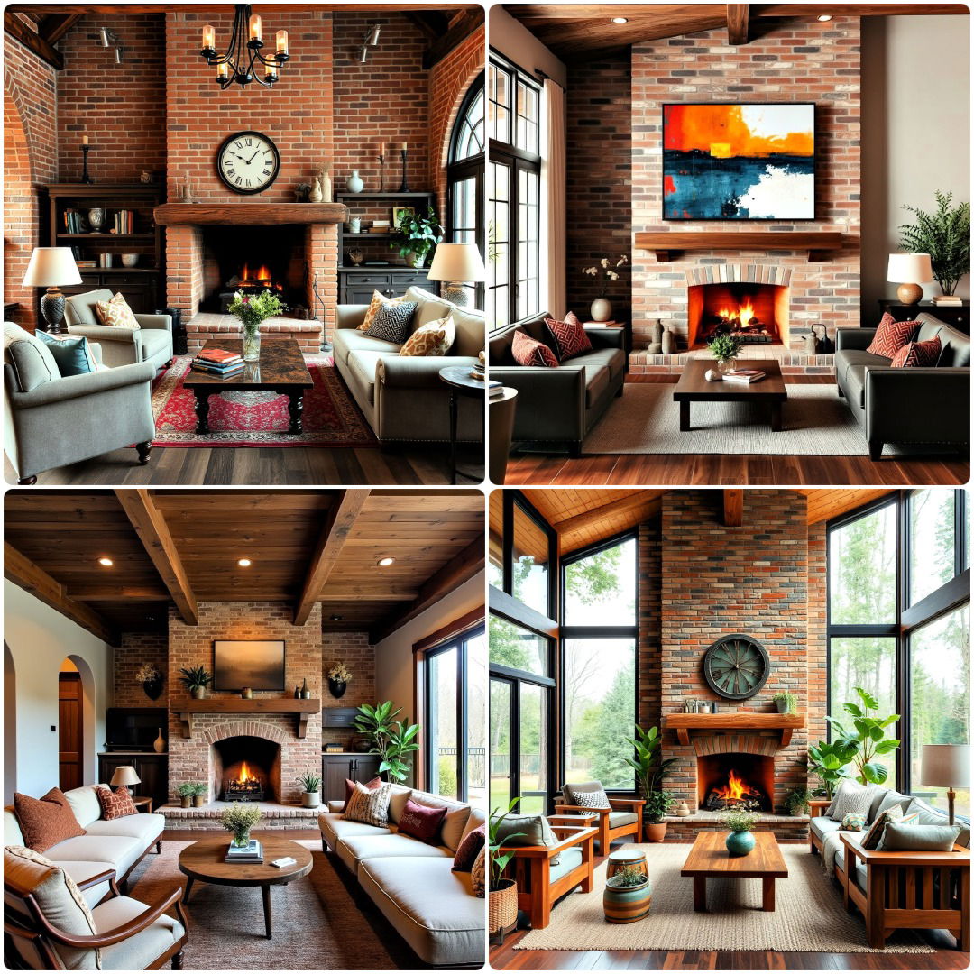 rustic living room with a brick fireplace ideas