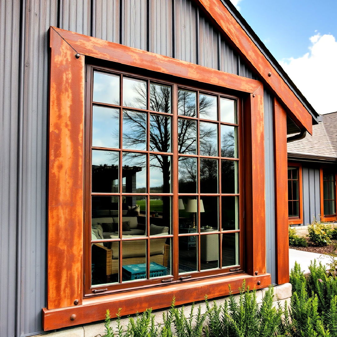 rustic metal window frames with patina