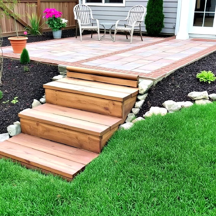 rustic railroad tie steps for garden patios