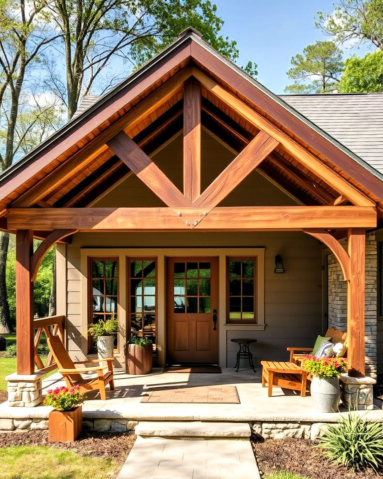 rustic shed porch roof with exposed beams