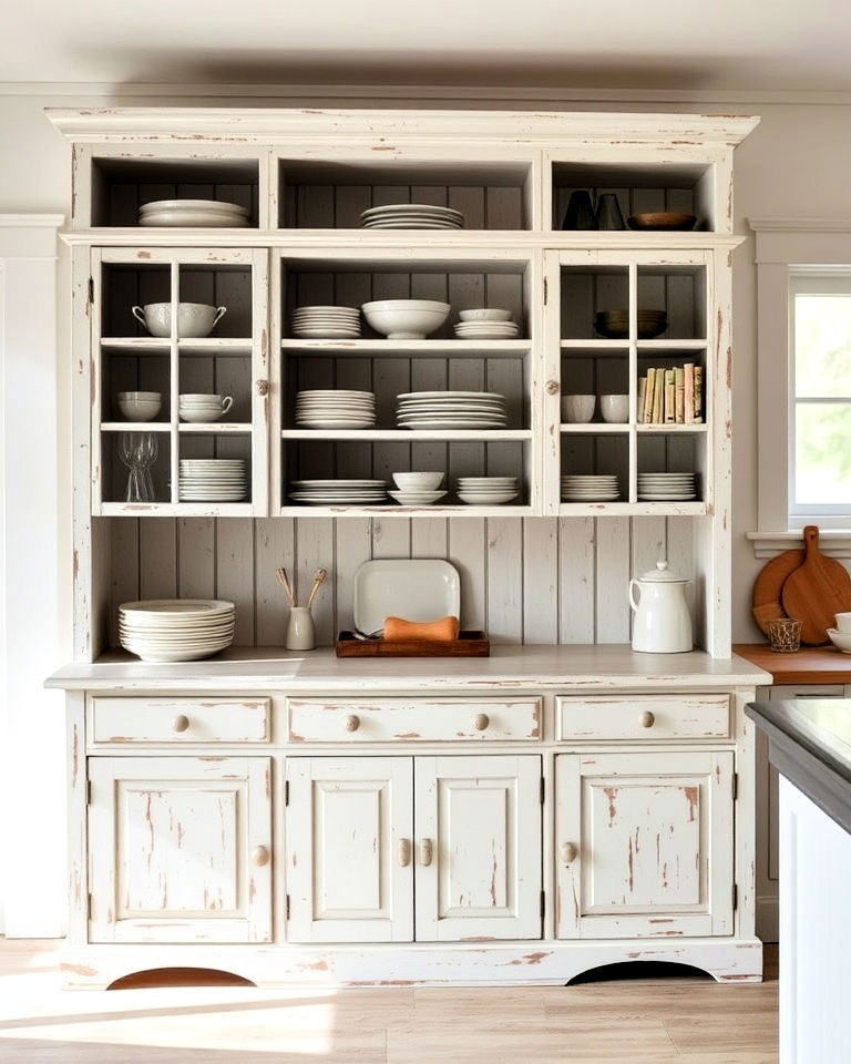 rustic white kitchen hutch for extra storage