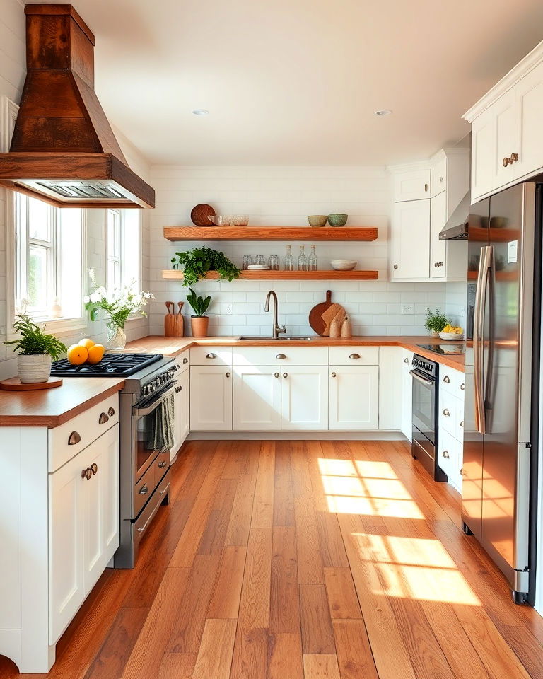 rustic white kitchen wooden floor