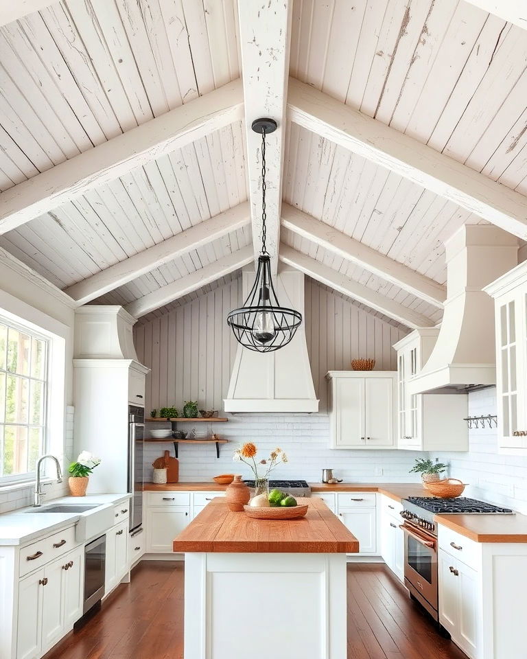 rustic whitewashed wooden ceiling