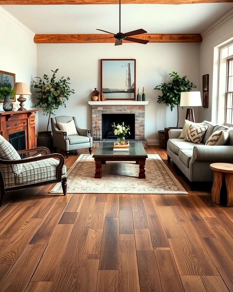 rustic wide plank flooring for living room