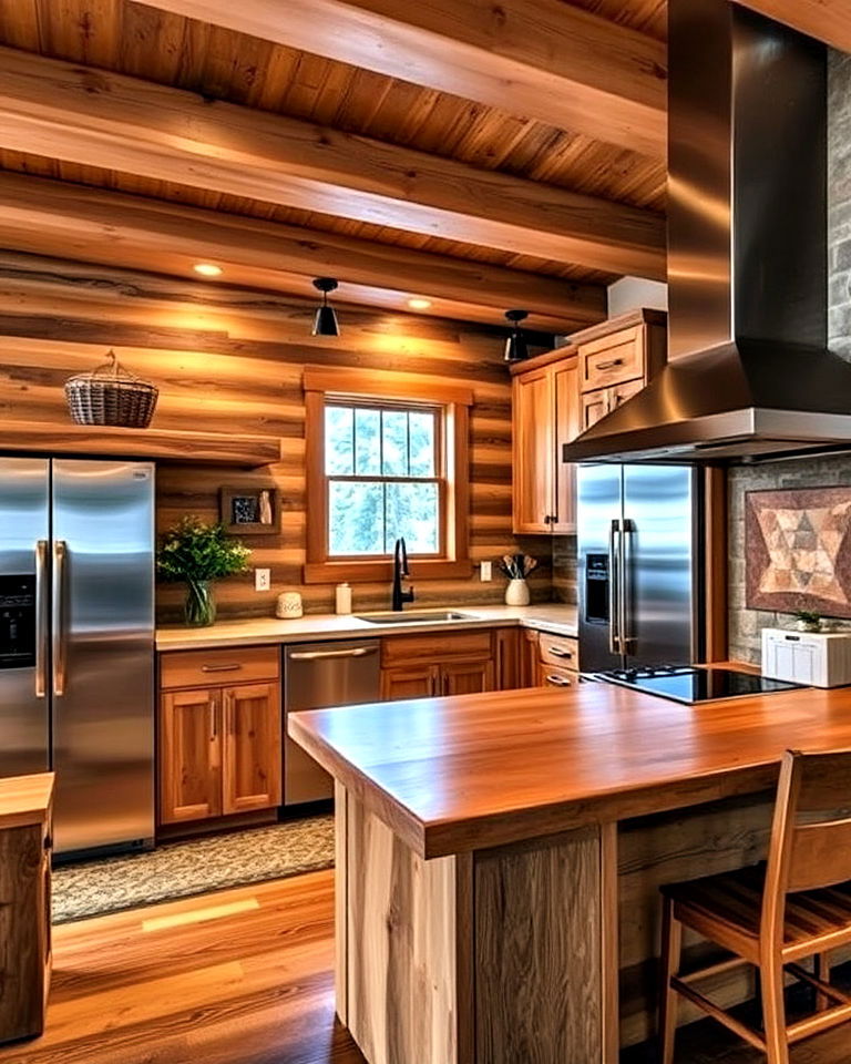 rustic wood accents for mountain house kitchen