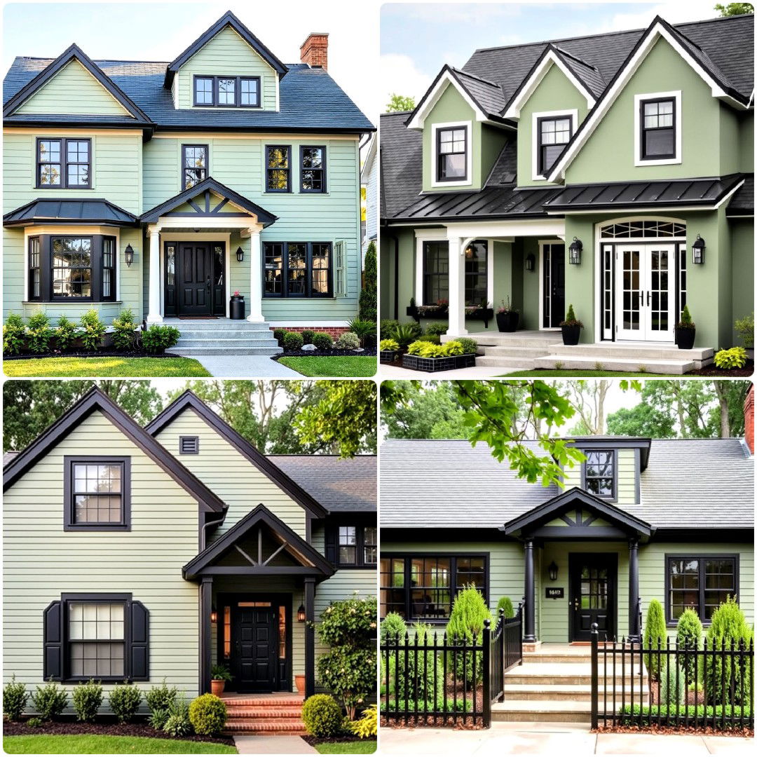 25 Sage Green Houses With Black Trims for Curb Appeal