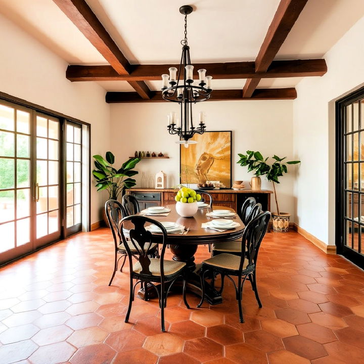 saltillo tile flooring to create an earthy dining room look