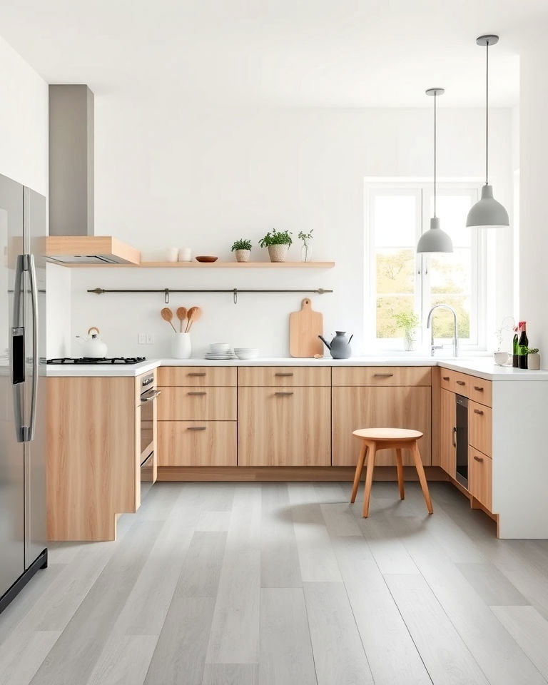 scandinavian inspired gray floor kitchen