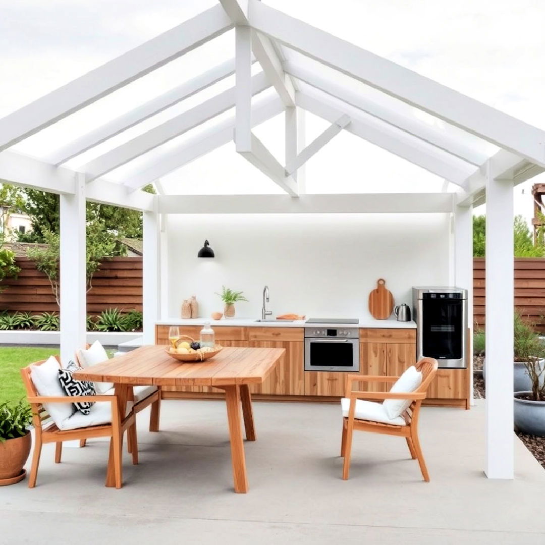 scandinavian style outdoor kitchen with gazebo