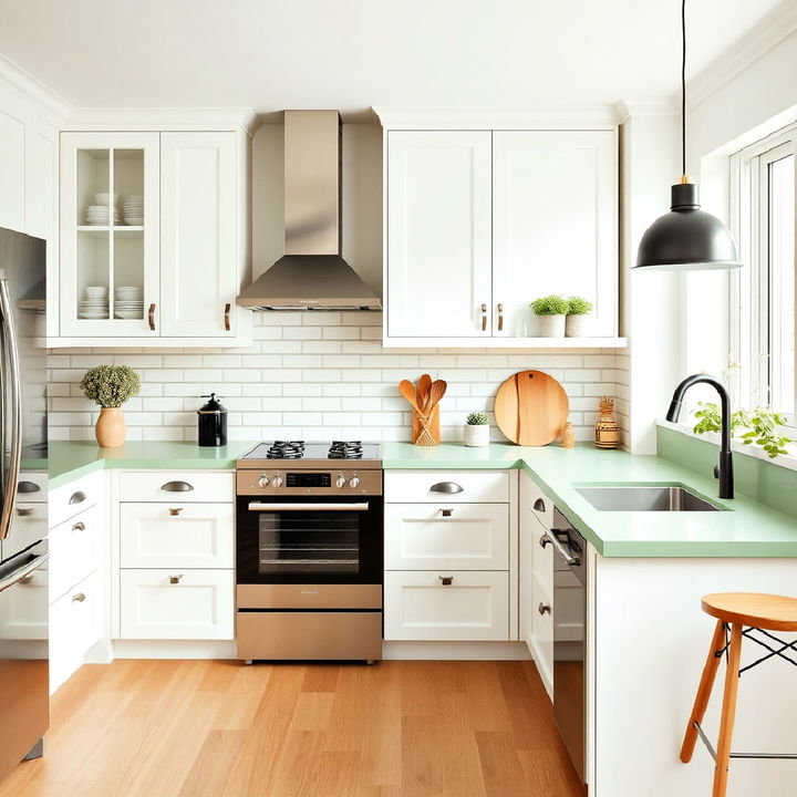 scandinavian style with soft pastel green counters