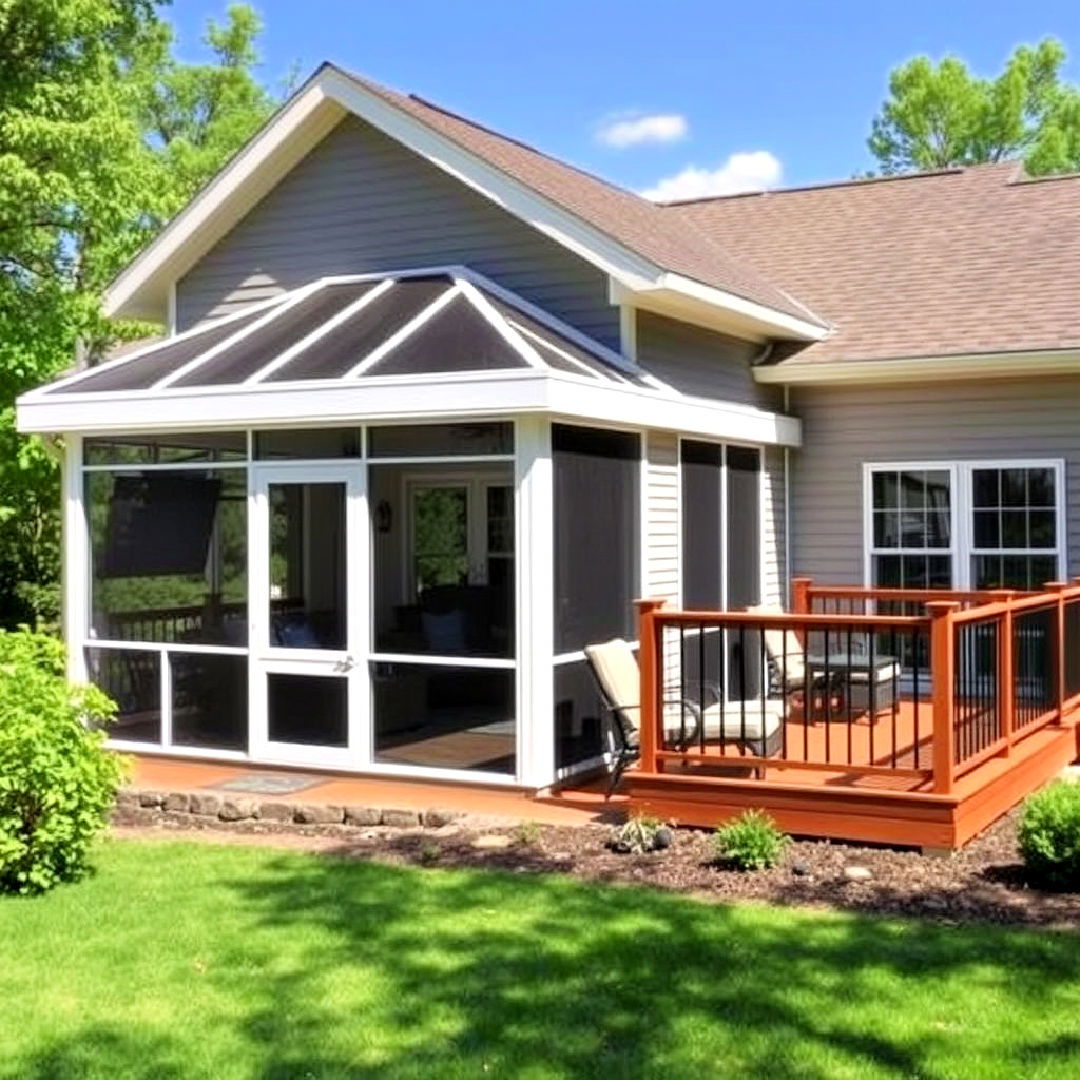 screened sunroom with open air deck design