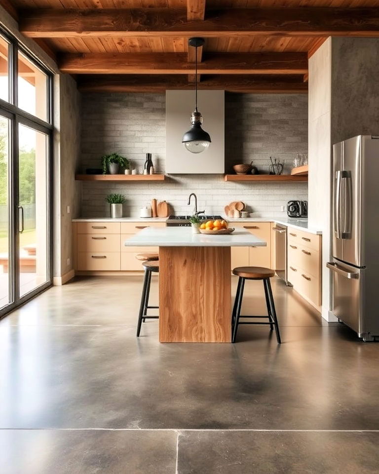 sealed concrete floor for easy kitchen maintenance