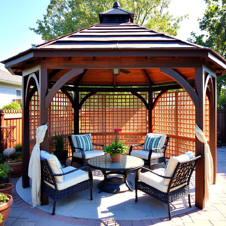 secluded oasis gazebo with privacy screens