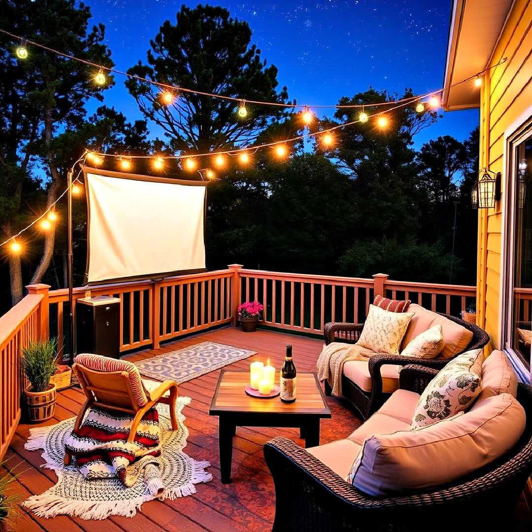 second floor deck into an outdoor movie theater