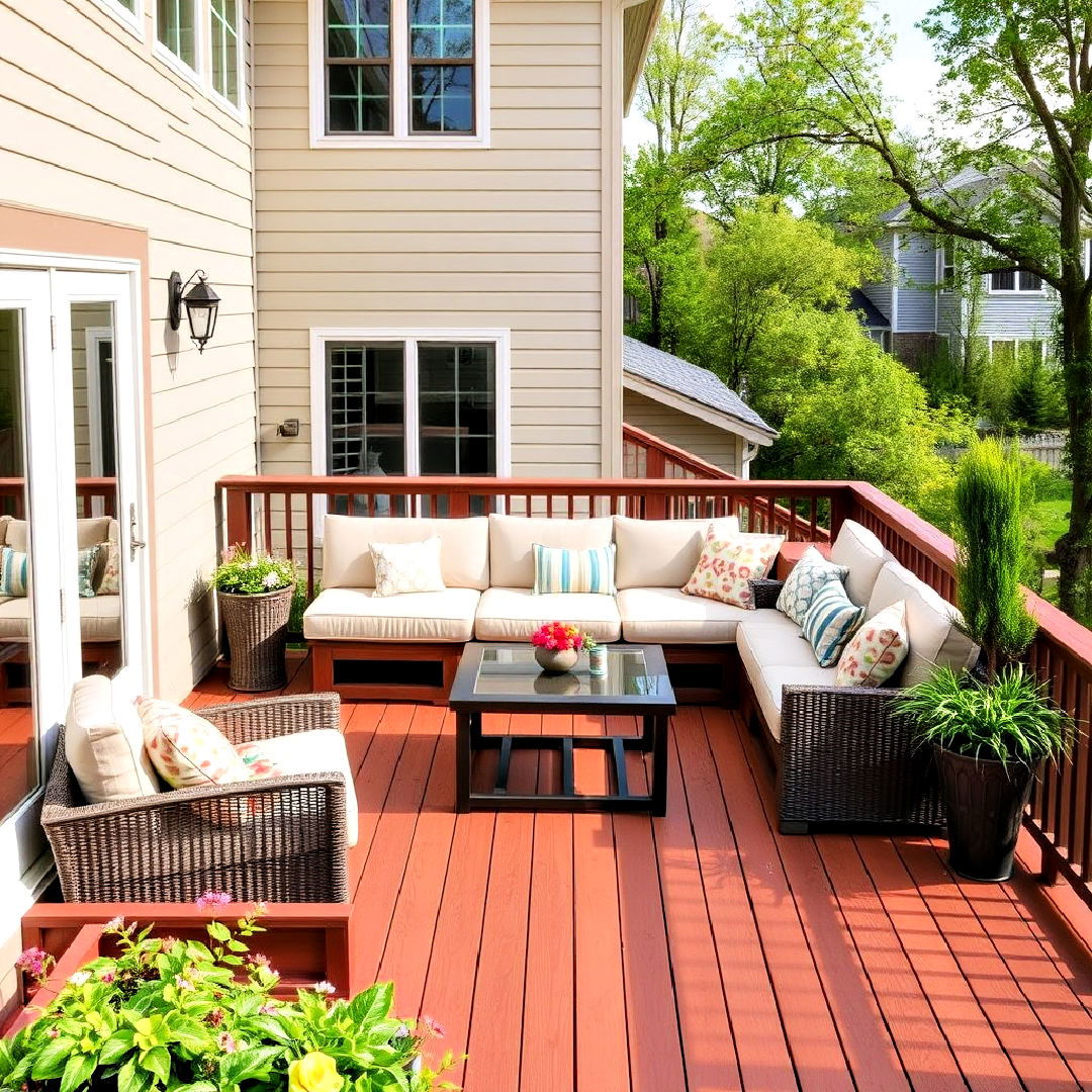 second floor deck with built in seating