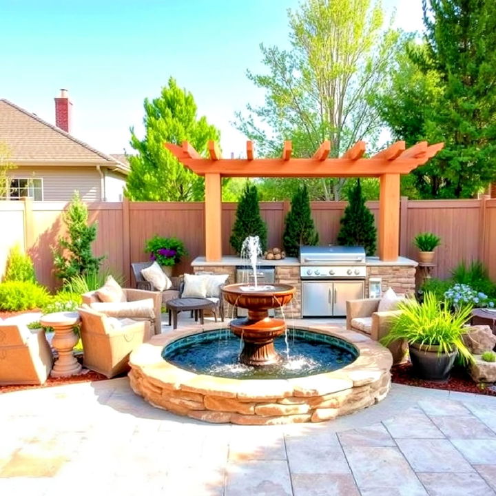 serene grilling area with water feature