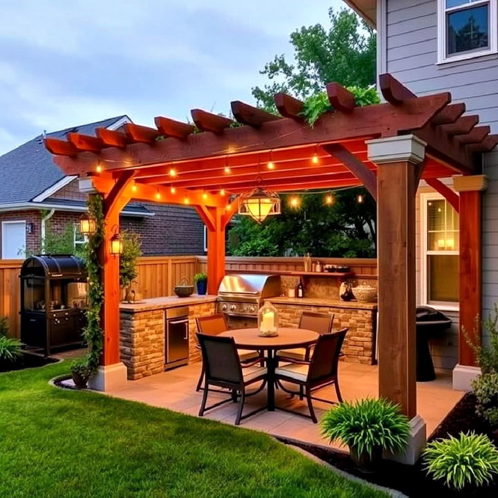 shaded bbq area with pergola