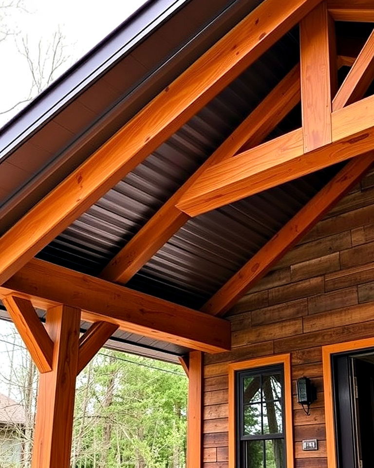 shed porch roof with metal and wood combination