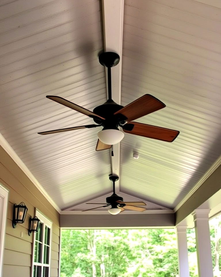 shed porch roof with stylish ceiling fans