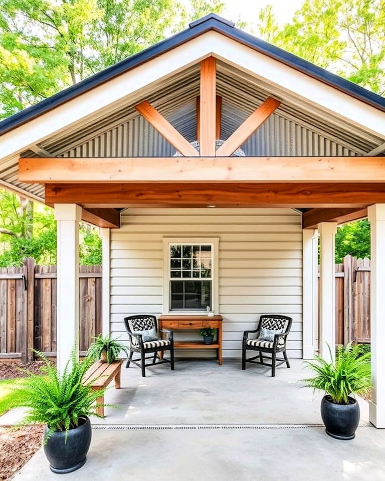 shed roof porch with durable corrugated metal