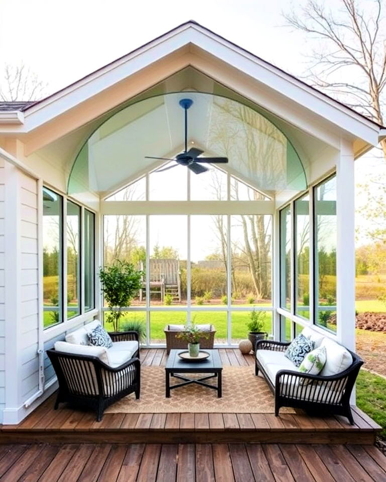 shed roof porch with glass wall for a sleek look