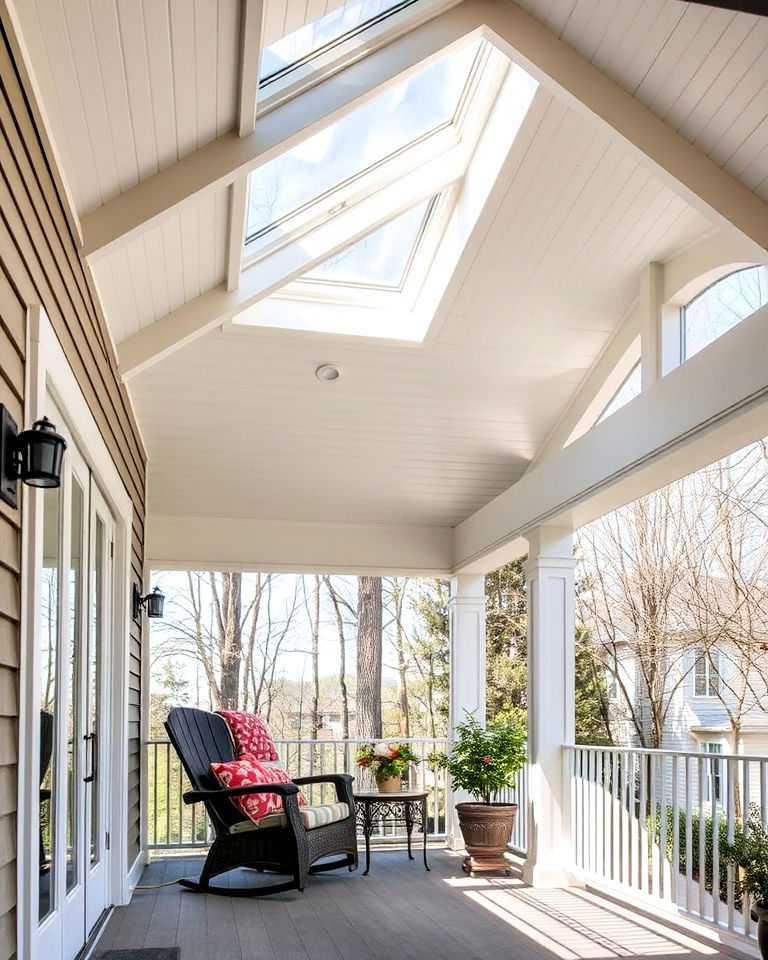 shed roof with skylights for an airy porch