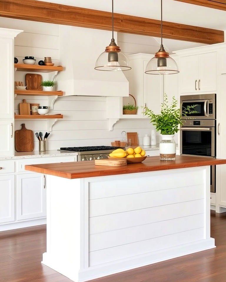 shiplap clad farmhouse kitchen island