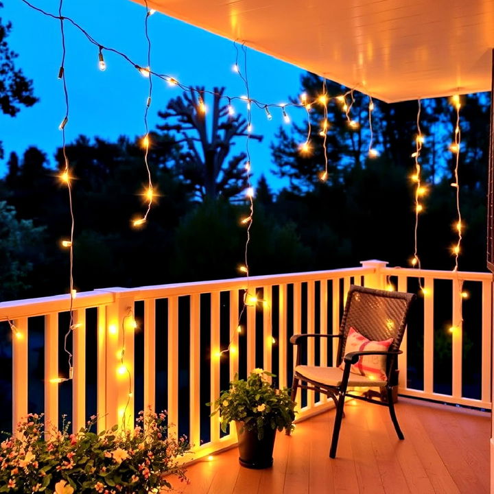 side porch with a whimsical string light decor