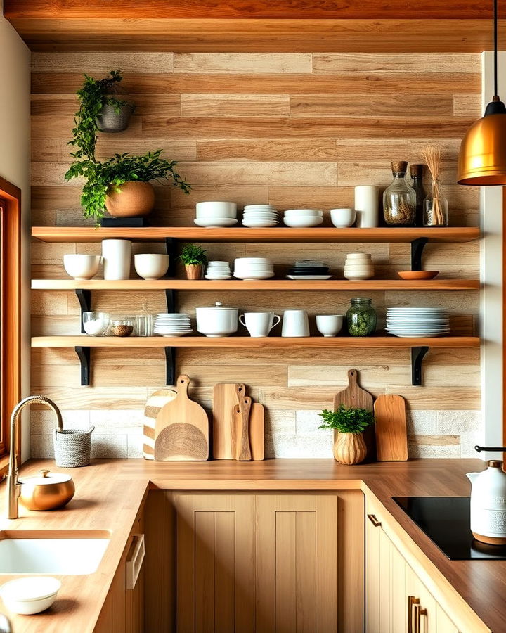 simple open shelving with wooden planks