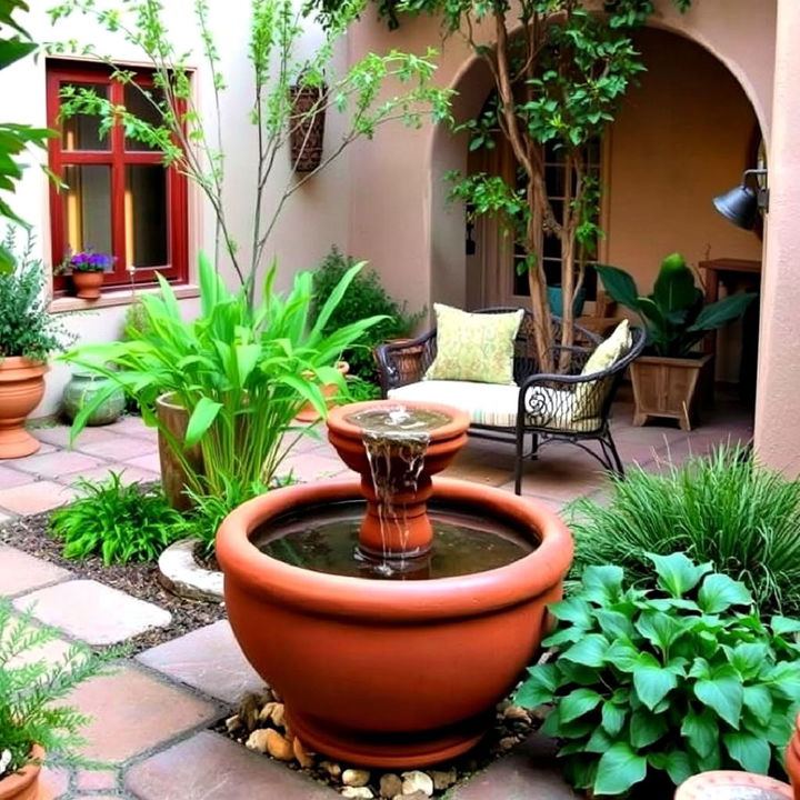 simple yet stunning clay pot courtyard water feature