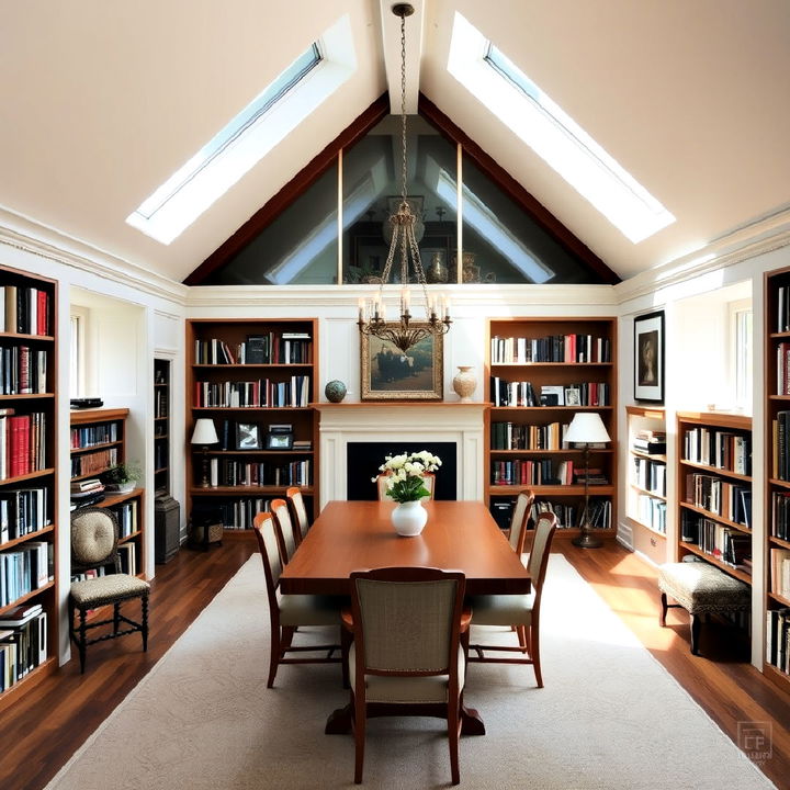 skylight above a dining and reading area for a bright look