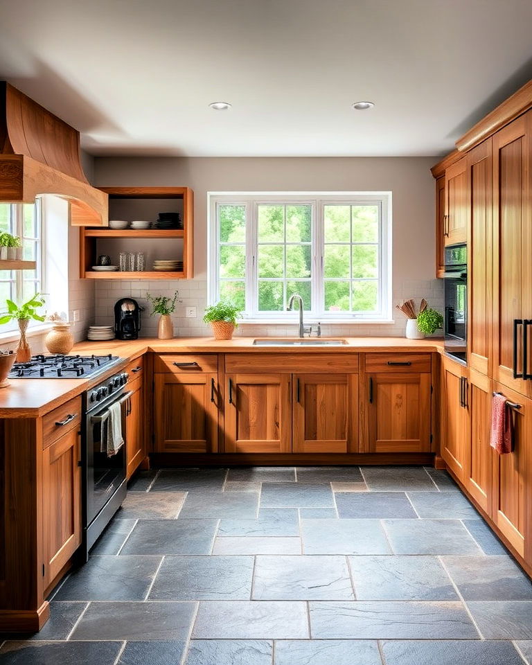 slate floor and wood combinations kitchen