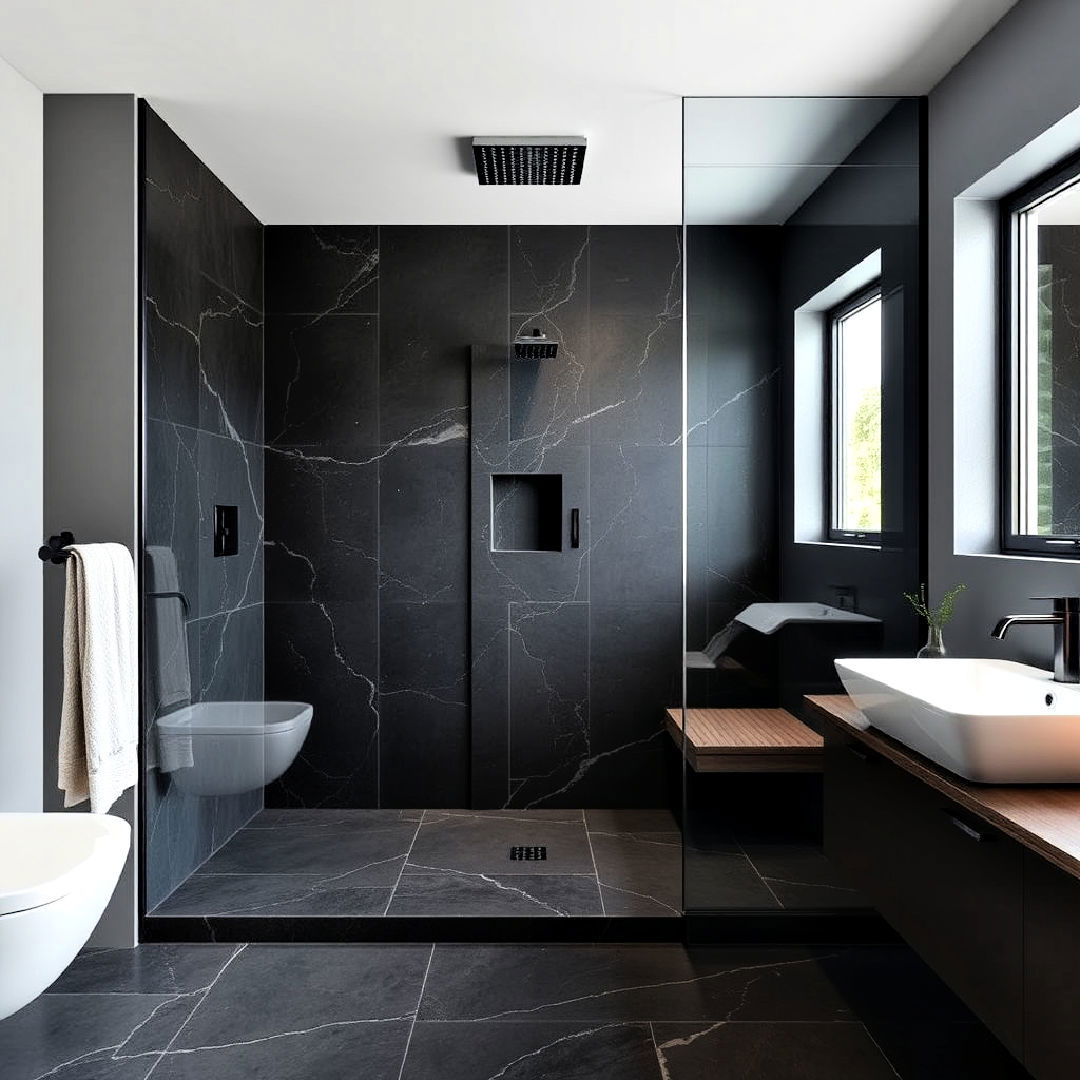sleek basalt stone shower