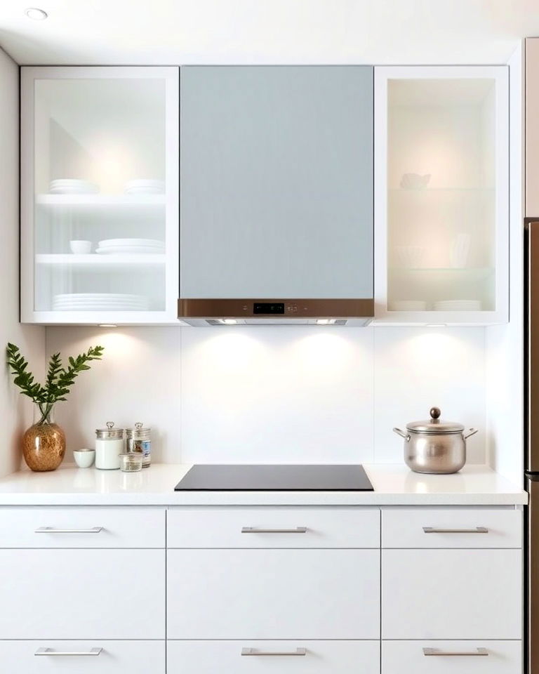 sleek frosted glass kitchen cabinets